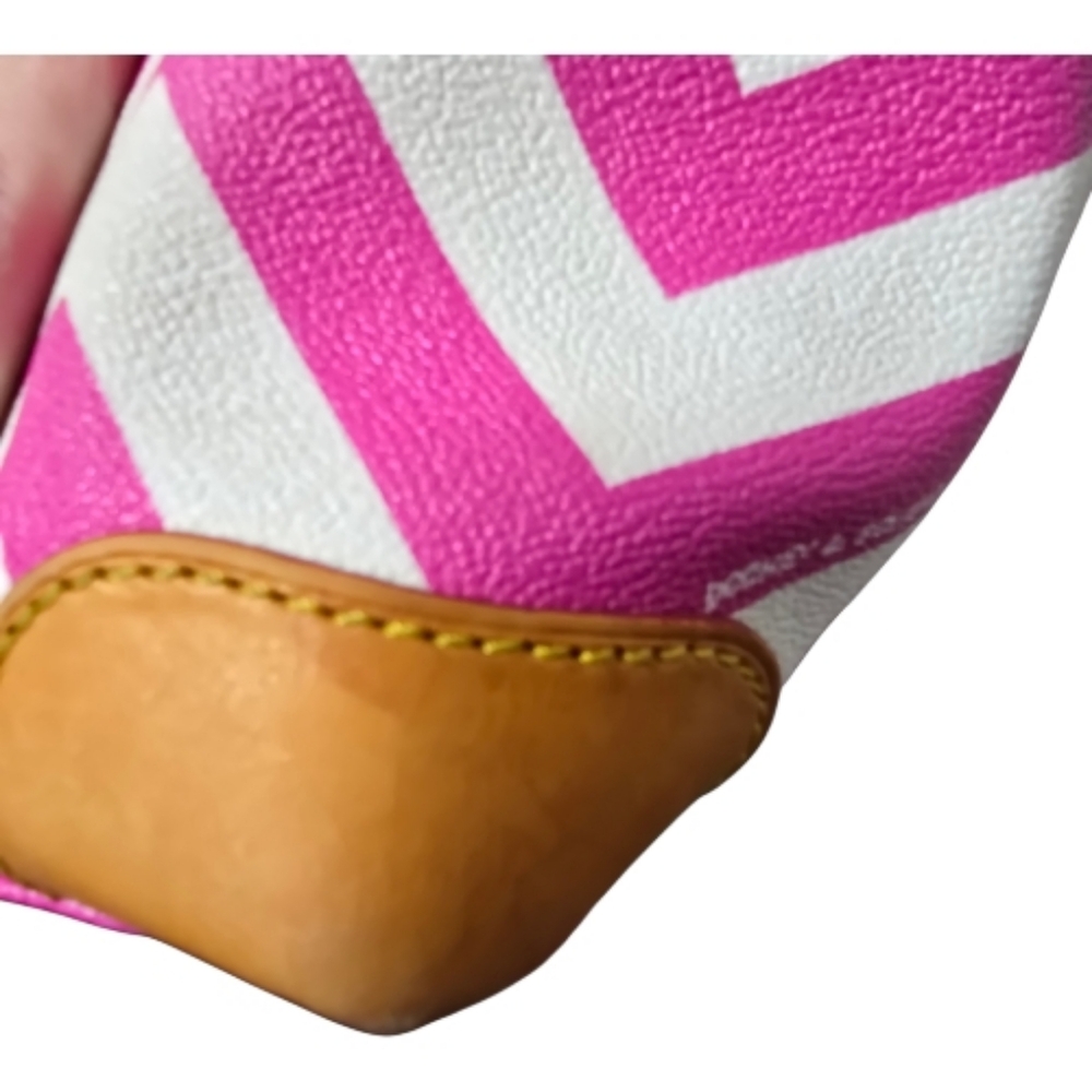 Dooney And Bourke Pink And White Chevron Satchel With Leather Trim - Picture 11 of 16